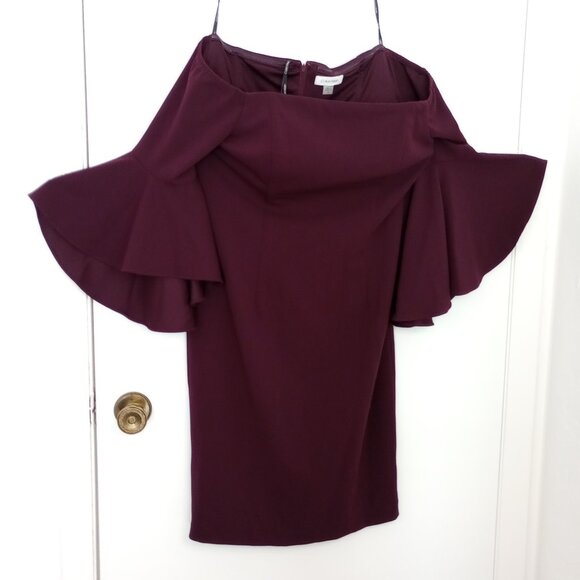 Calvin Klein Deep Purple Off Shoulder Bell Sleeve Dress - Picture 2 of 10